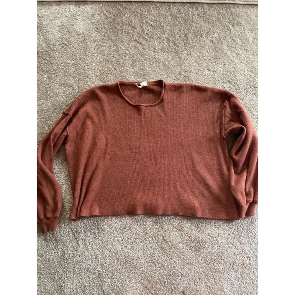 Sky & Sparrow L Rust Knit Crop Sweater Top Cozy Warm